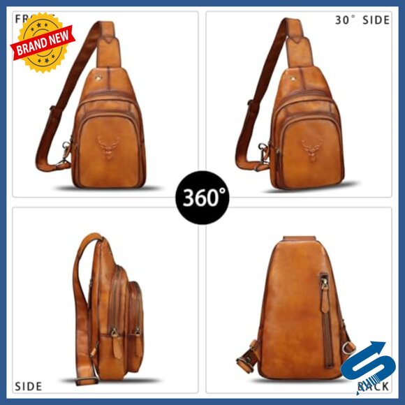 Genuine Leather Sling Backpack Crossbody Bag Adjustable Strap Vintage Style main image 5